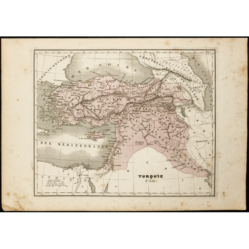 Gravure de 1850 - Carte géographique de la Turquie asiatique - 1