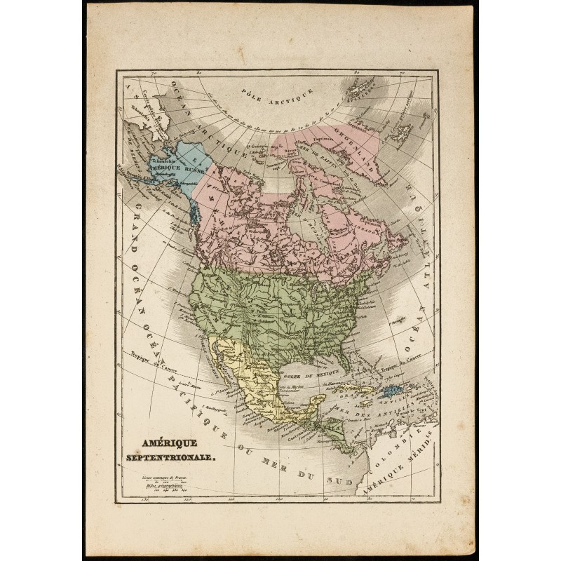 Gravure de 1850 - Carte ancienne de l'Amérique du Nord - 1