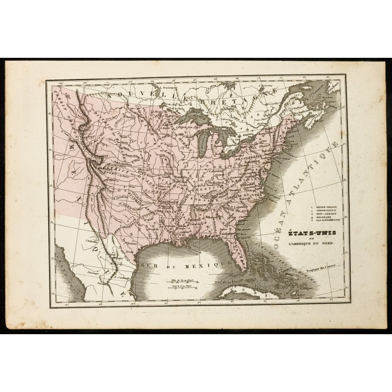 Gravure de 1850 - Carte ancienne des États-unis d'Amérique - 1