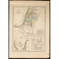 Gravure de 1850 - Carte géographique ancienne de la Terre Sainte - 1