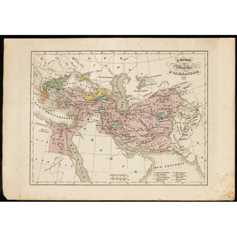 Gravure de 1850 - Carte de l'Empire d'Alexandre le Grand - 1