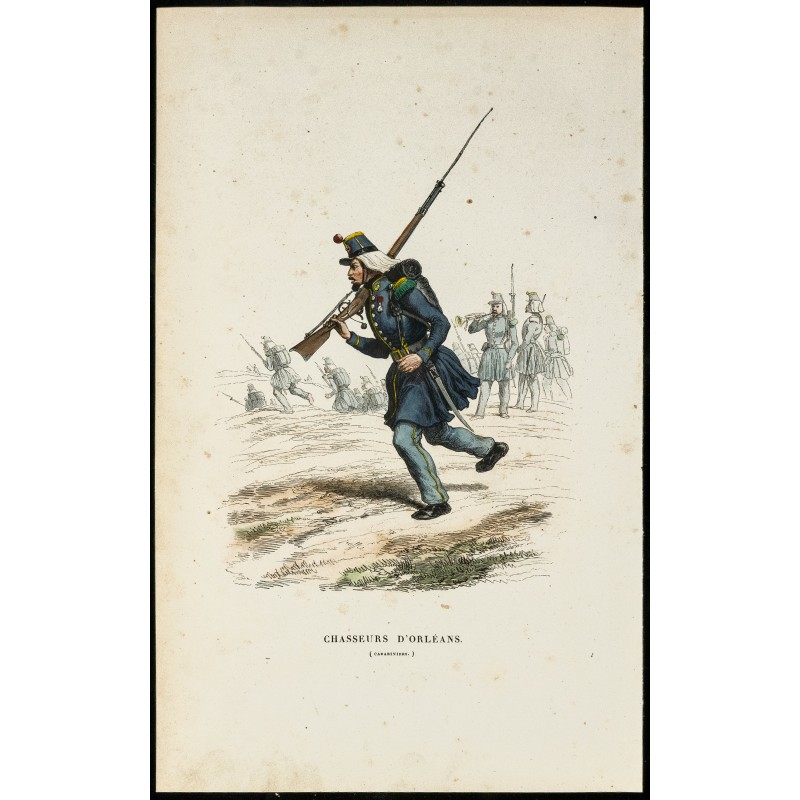 Gravure de 1844 - Chasseurs d'Orléans - Uniformes militaires - 1