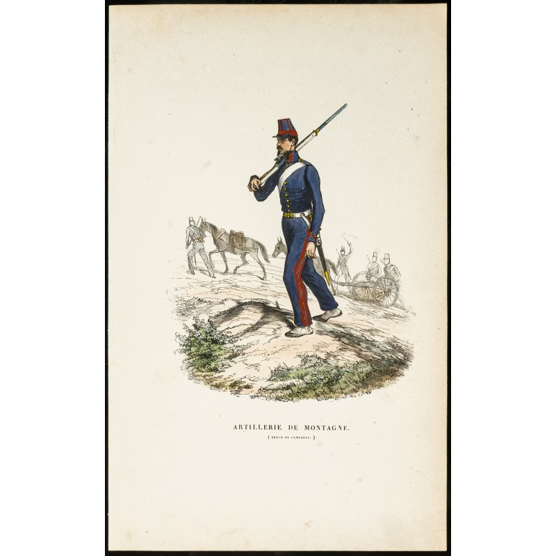 Gravure de 1844 - Artillerie de montagne - Uniformes militaires - 1