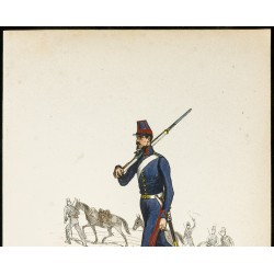 Gravure de 1844 - Artillerie de montagne - Uniformes militaires - 2