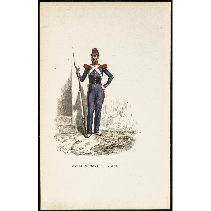 Gravure de 1844 - Garde nationale d'Alger - Uniformes - 1