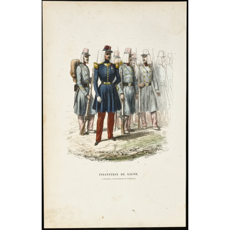 Gravure de 1844 - Infanterie de ligne - Uniformes - 1